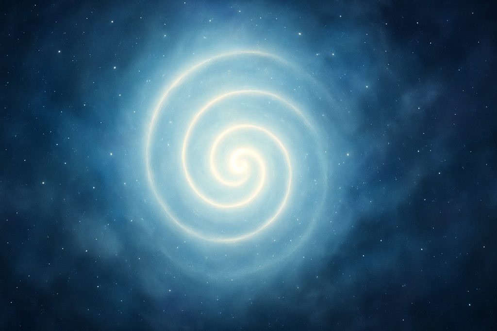 Espiral luminosa representando el Origen antes del tiempo, símbolo de expansión cósmica y memoria sagrada
